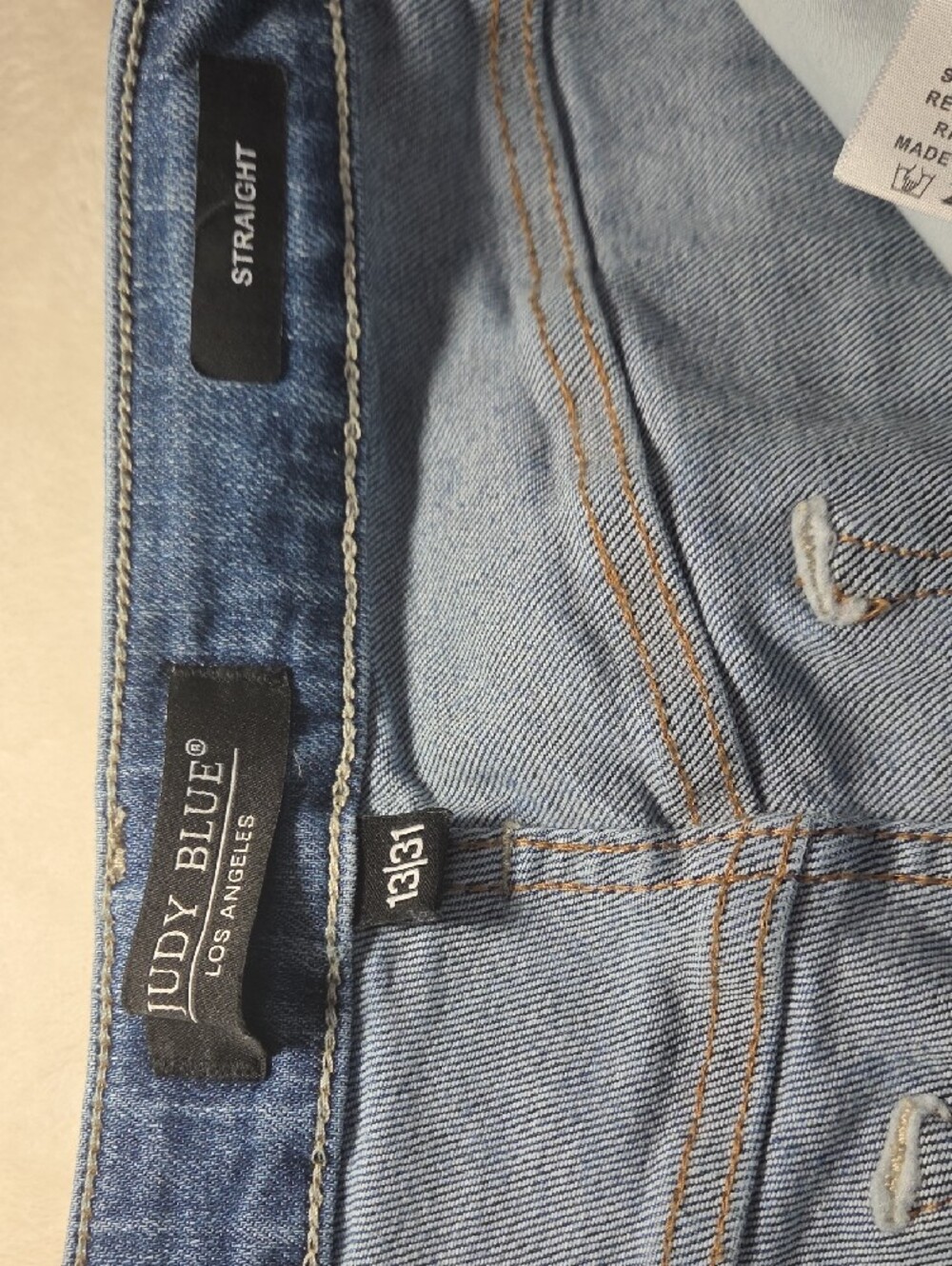 Judy Blue Medium Light Blue Distressed Straight Jeans - Picture 4 of 9
